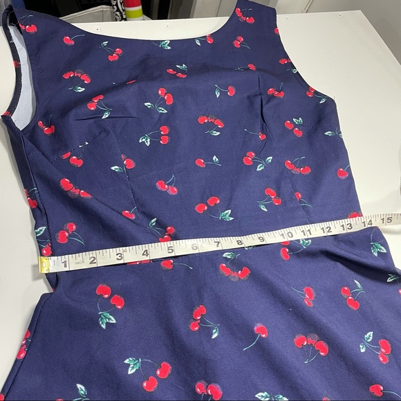 Navy Cherry Print Fit and Flare Pinup Swing Dress Medium? - Picture 7 of 7